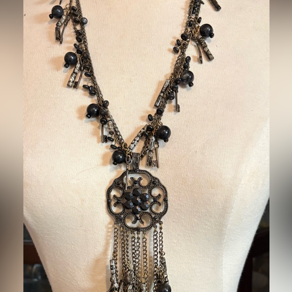 Black double chain with beads down to 2 inch pendant dangling chains with beads